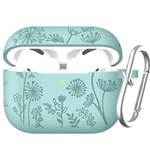 Lerobo for AirPods Pro 2 Case Cover, Flower Engraved Case Compatible Green Blue